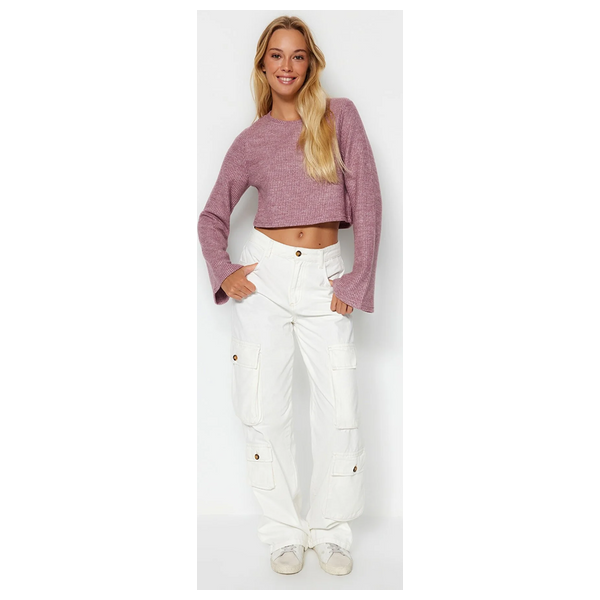 ترينديول ميلا بلوزة برقبة دائرية وأكمام إسبانية - وردي