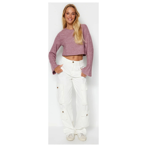 ترينديول ميلا بلوزة برقبة دائرية وأكمام إسبانية - وردي