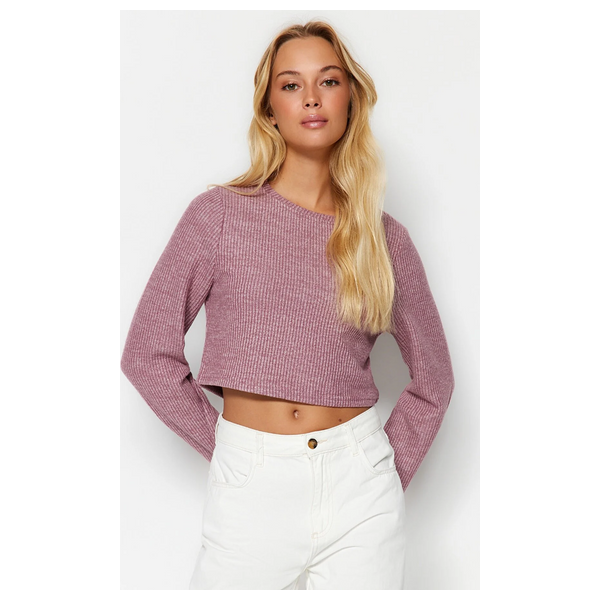 ترينديول ميلا بلوزة برقبة دائرية وأكمام إسبانية - وردي