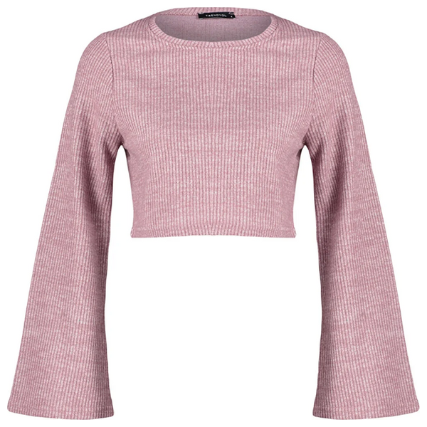 ترينديول ميلا بلوزة برقبة دائرية وأكمام إسبانية - وردي