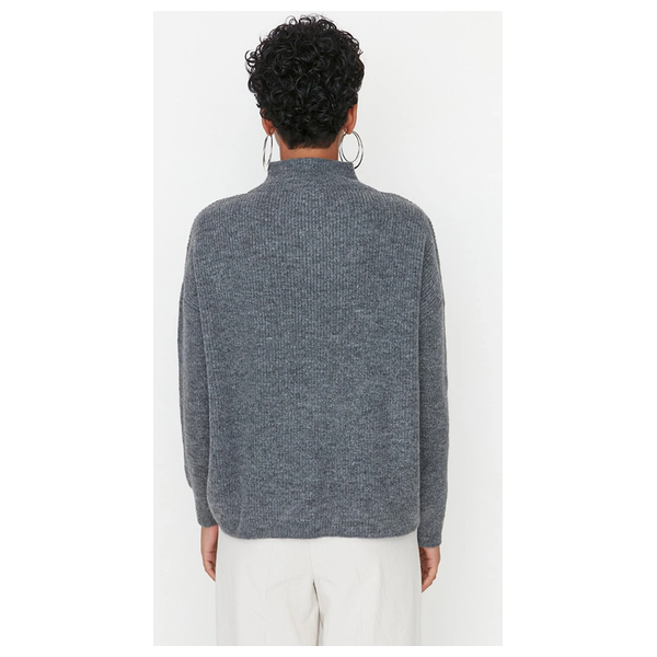 Trendyolmilla Women’s Soft Textured Zippered Knitwear Sweater - Gray