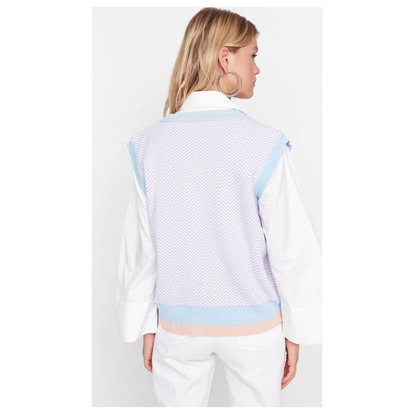 كنزة نسائي قبة V بدون اكمام ترينديول ميلا - ازرق