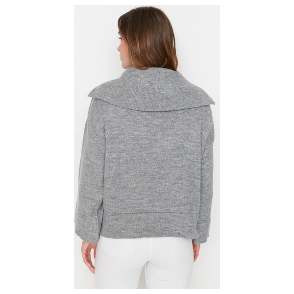 Trendyolmilla Women’s Wide Fit Soft Textured Basic Knitwear Sweater - Gray