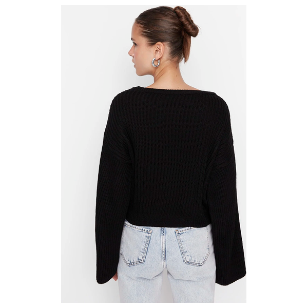 Trendyolmilla Women’s Crop Spanish Sleeve Knitwear Sweater - Black