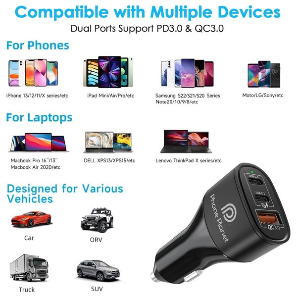  Phone Planet PP-CC04 - Car Charger - 60W - 2 Ports - Black 