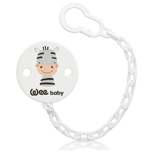 مشبك حمالة حلمة بسلسلة  من وي بيبي - يحافظ على نظافة الحلمة وسهولة الوصول - ابيض