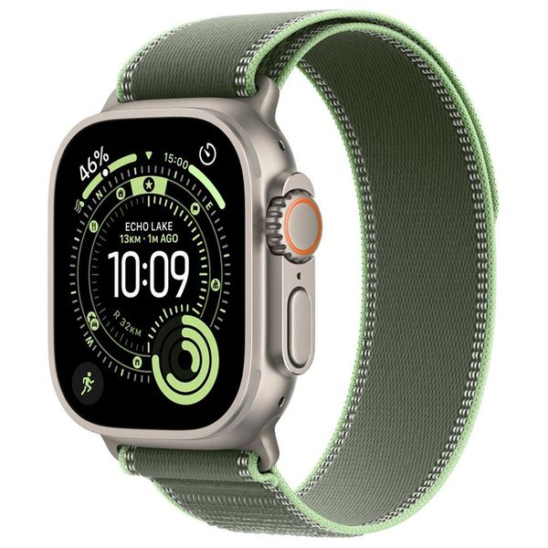 Apple 49mm Trail Loop Band Green/Neon - S/M - Natural Titanium Finish
