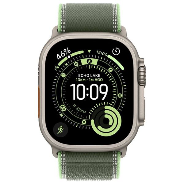 Apple 49mm Trail Loop Band Green/Neon - S/M - Natural Titanium Finish