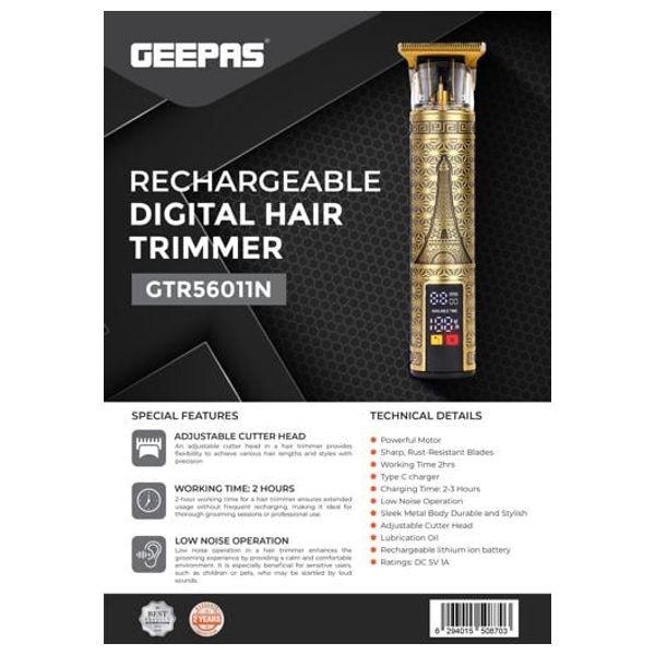  Geepas GTR56011N - Beard Trimmer - 600mA - 30-35 mins - 3 W - Gold 