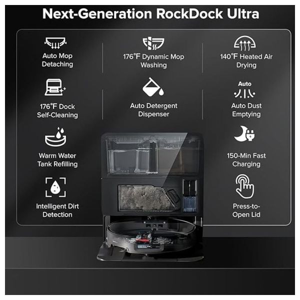  Roborock Saros 10 - 22000 Pa Suction - Hot Water Mop Wash (80°C) & 60°C Drying - 3D AI Obstacle Avoidance - Black 