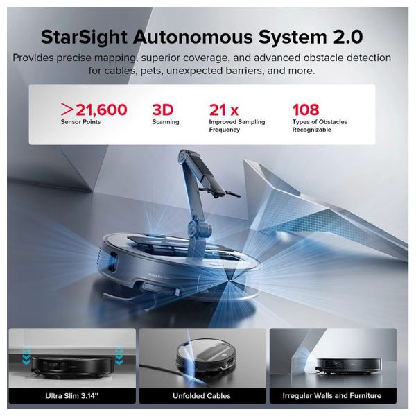 مكنسة روبوت روبوروك StarSight S22 - قوة الشفط  22000 باسكال - ذراع ذكي Omnigrip - اسود