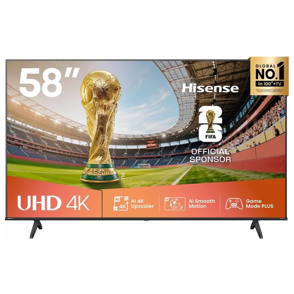  شاشة هايسنس - 58 انش - فئة A62QS - سمارت - دقة 4K UHD - شاشة LED - معدل حركة 120 - موديل 2026 
