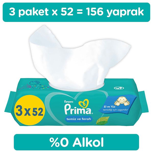  Prima Clean & Fresh Baby Wet Wipes - 3×52 Wipes 