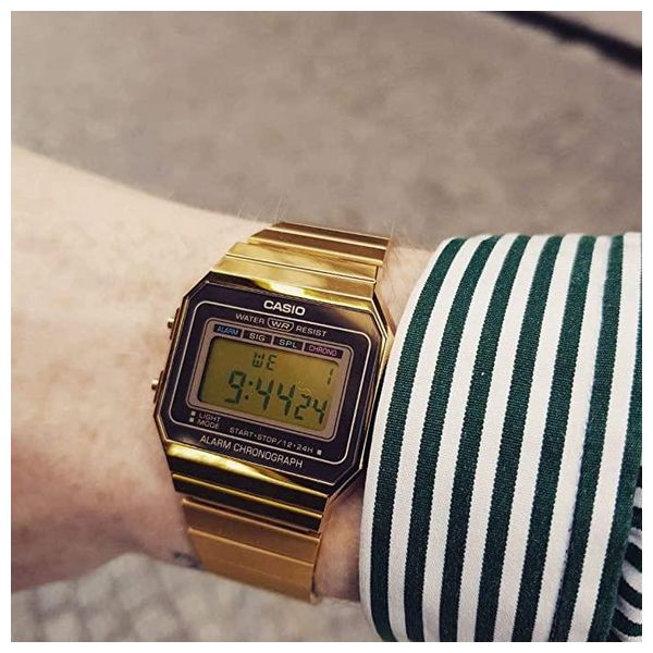  Casio Watch A700WG9ADF For Men - Digital Display, Stainless Steel Band - Gold 