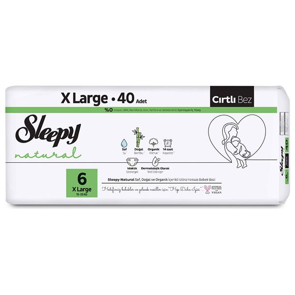 Sleepy Baby Diapers - Size 6 X-Large - with Bamboo Extract and Organic Cotton - 40 Diapers