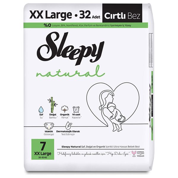 حفاضات أطفال سليبي - مقاس 7 XXL - بمستخلص الخيزران والقطن العضوي - 32 حفاضة