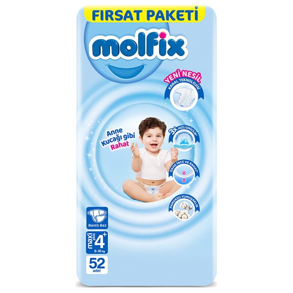  Molfix Maxi Plus Diapers for Babies - Size 4 - 52 Pieces 