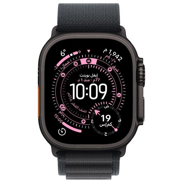 ساعة ابل الترا 3 - مقاس 49 ملم - تيتانيوم اسود - سوار Alpine Loop بلون أسود - الاتصال عبر الأقمار الصناعية - تنبيهات ارتفاع ضغط الدم - ميديم