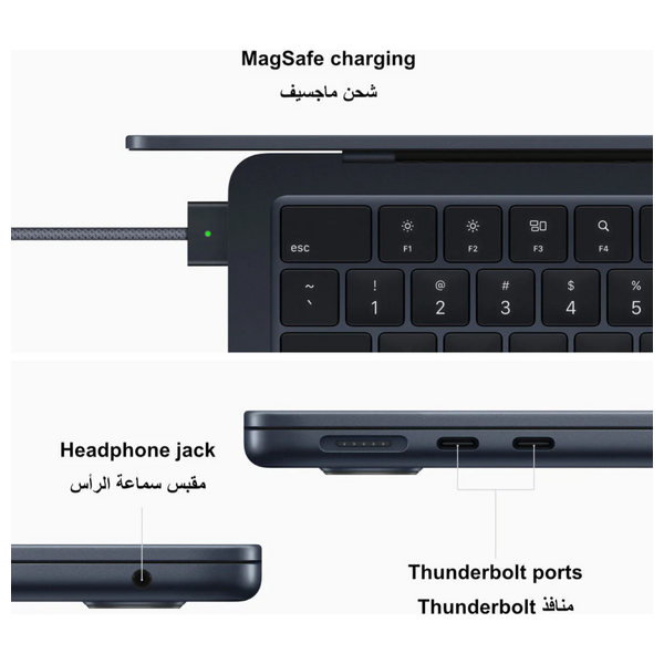  لابتوب ابل ماك بوك اير 13.6-انج ( شريحة M2 - وحدة معالجة 8 - ذاكرة 8كيكابايت - تخزين 512كيكابايت SSD - كارت الشاشة 8-core )  اسود 