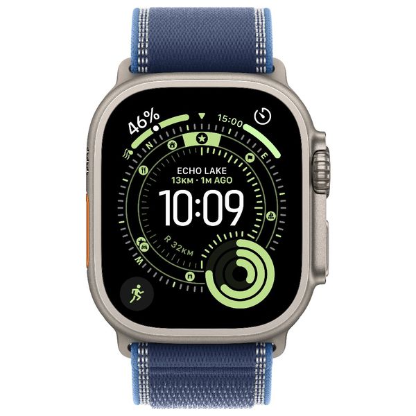 Apple Watch Ultra 3 - 49mm Natural Titanium Trail loop Blue Bright Blue - Satellite Connectivity - High Blood Pressure Alerts - M/L