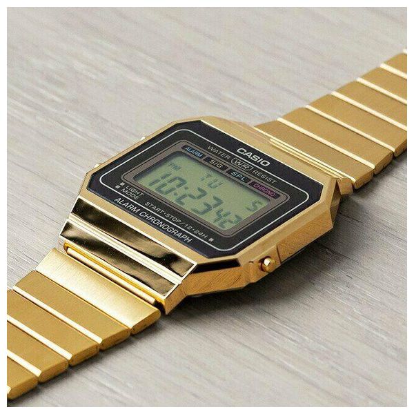  Casio Watch A700WG9ADF For Men - Digital Display, Stainless Steel Band - Gold 