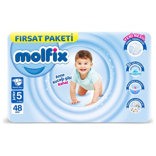 Molfix Junior Diapers for Babies - Size 5 - 48 Pieces