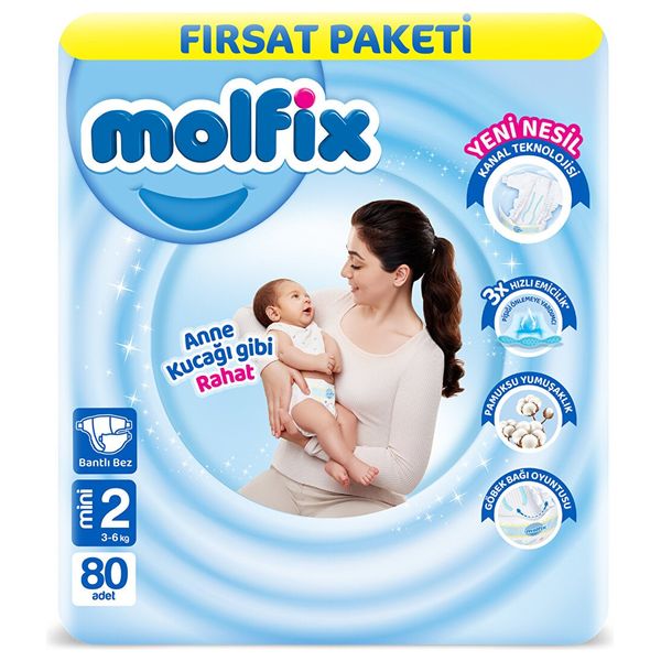 Molfix Baby Diaper 2 Size Mini - 3-6 kg - 80 Count - One Size