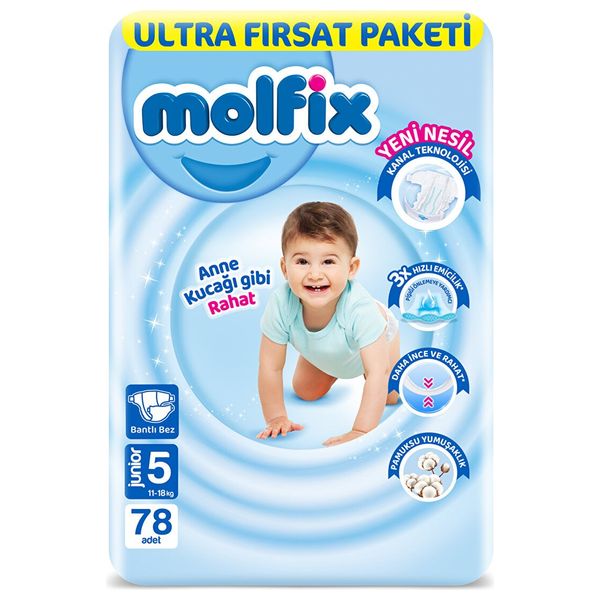  Molfix Junior Ultra Diapers for Babies - Size 5 - 78 Pieces 