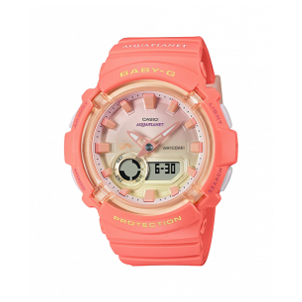  Casio Watch BGA-280AQ-4ADR For Women - Analog Display, Resin Band - Pink 