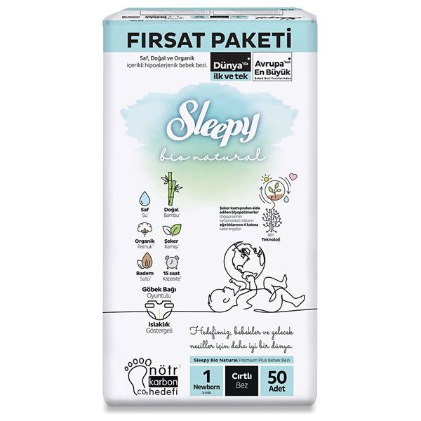  Sleepy Baby Diapers - Size 1 - with Bamboo Extract and Almond Milk - 50 Diapers 