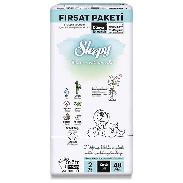 Sleepy Baby Diapers - Size 2 Mini - with Bamboo Extract and Almond Milk - 48 Diapers
