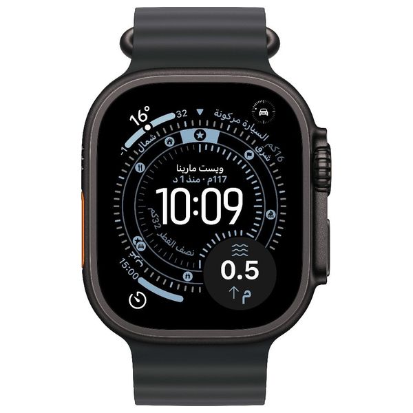 ساعة ابل الترا 3 - مقاس 49 ملم - تيتانيوم اسود - سوار Ocean Band بلون أسود - الاتصال عبر الأقمار الصناعية - تنبيهات ارتفاع ضغط الدم - حجز مسبق