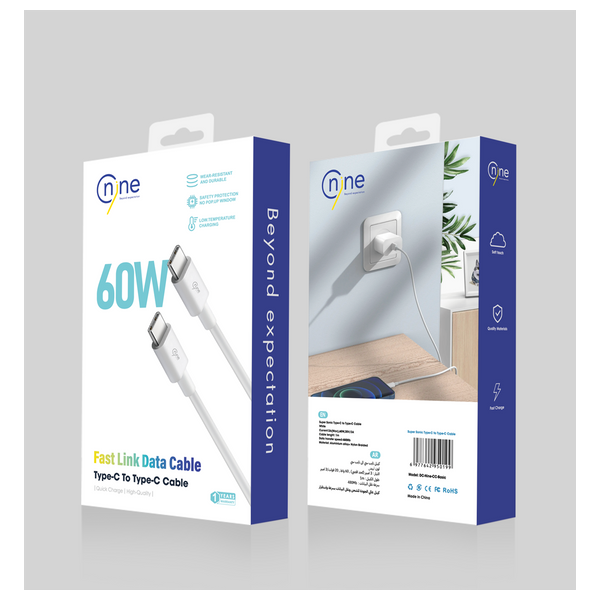 كيبل يو اس بي سي الى يو اس بي سي ناين - CL 007 - بطول 1 متر - بقوة 60 واط - ابيض