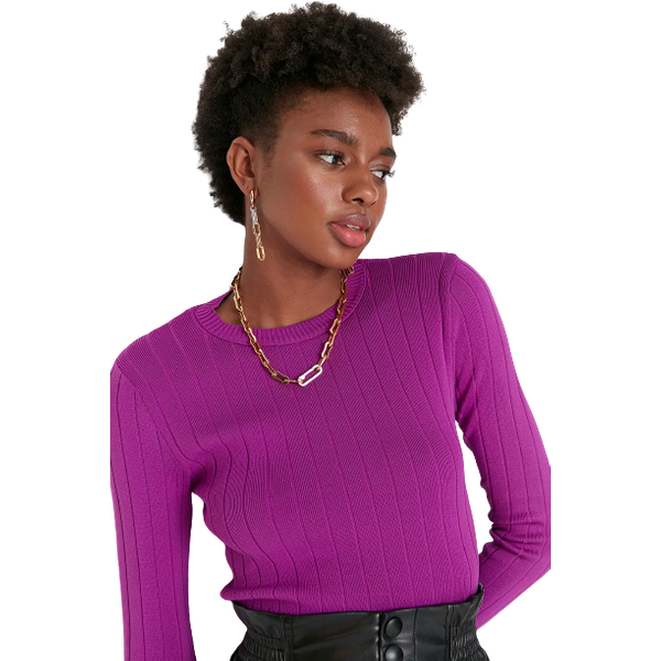 Trendyolmilla Basic Crew Neck Knitwear Sweater - Purple 