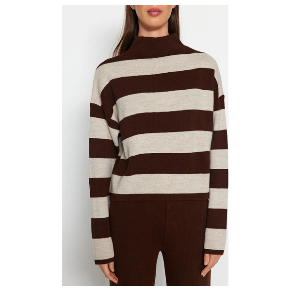 ترينديول ميلا بلوزة وسروال منسوجة بقصة واسعة - بني