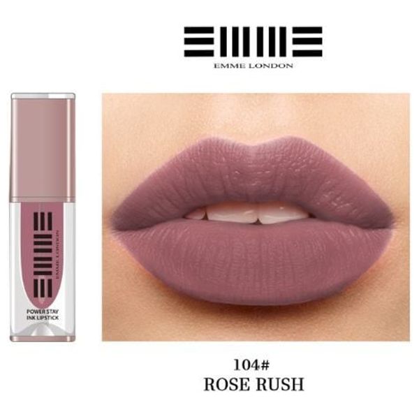  Emme London Power Stay Ink Lipstick - Long-Lasting Waterproof Formula, 104 Rose Rush 