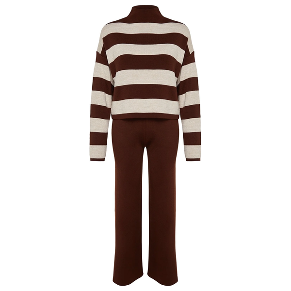 ترينديول ميلا بلوزة وسروال منسوجة بقصة واسعة - بني