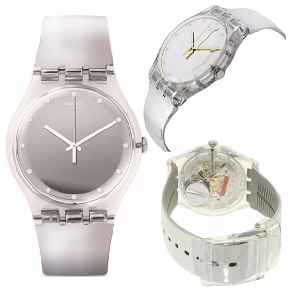  Swatch Watch SUOK121 For Women - Analog Display, Plastic Band - Gray 