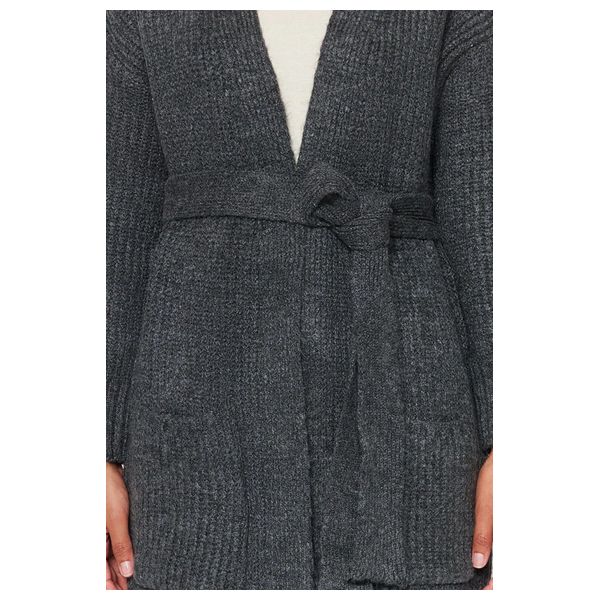 ترينديول ميلا كارديجان منسوج وطويل مع حزام  - رمادي