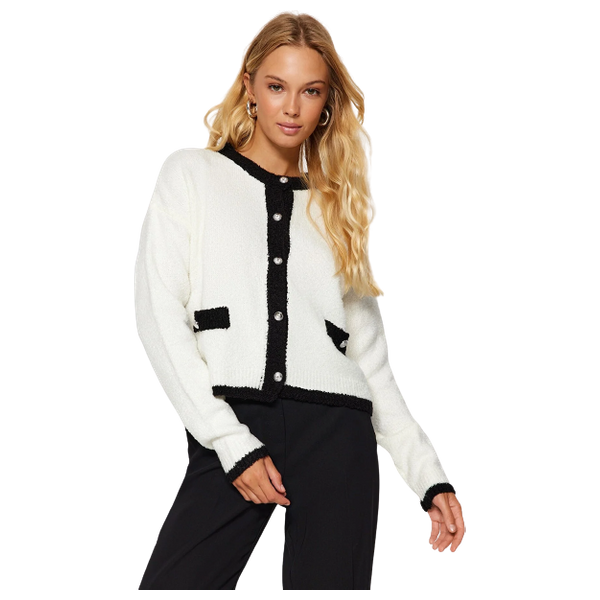 ترينديول ميلا كارديجان منسوج بخيوط بوكليه - أبيض