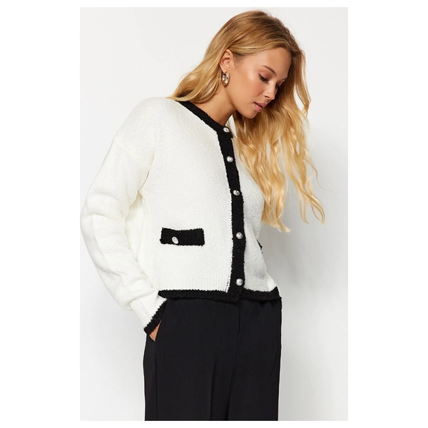 Trendyolmilla Boucle Thread Knitwear Cardigan - White