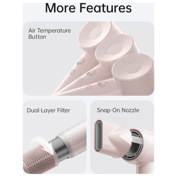 Laifen SE Lite - 1400W - Hair Dryer with Powerful Airflow and Precise Temperature Control - 2.5m - Pink + Hair Brush