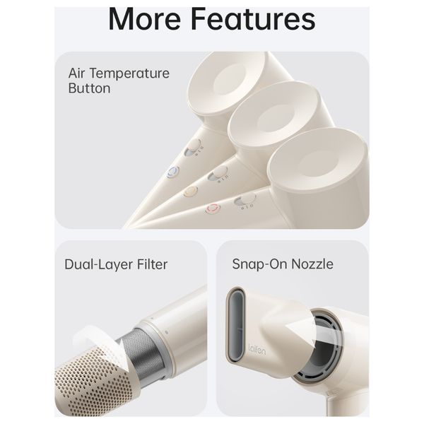 Laifen SE Lite - 1400W - Hair Dryer with Powerful Airflow and Precise Temperature Control - 2.5m - MilkTea + Hair Brush