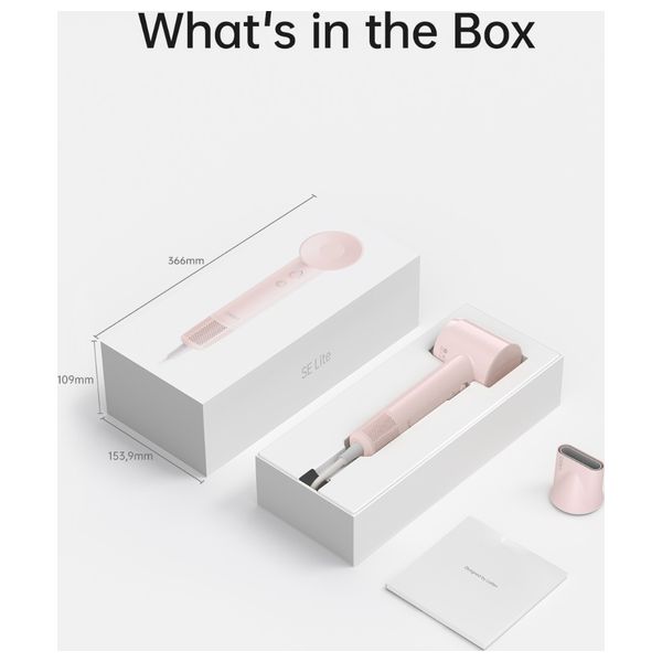 Laifen SE Lite - 1400W - Hair Dryer with Powerful Airflow and Precise Temperature Control - 2.5m - Pink + Hair Brush