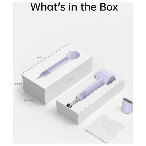 Laifen SE Lite - 1400W - Hair Dryer with Powerful Airflow and Precise Temperature Control - 2.5m - Purple + Hair Brush