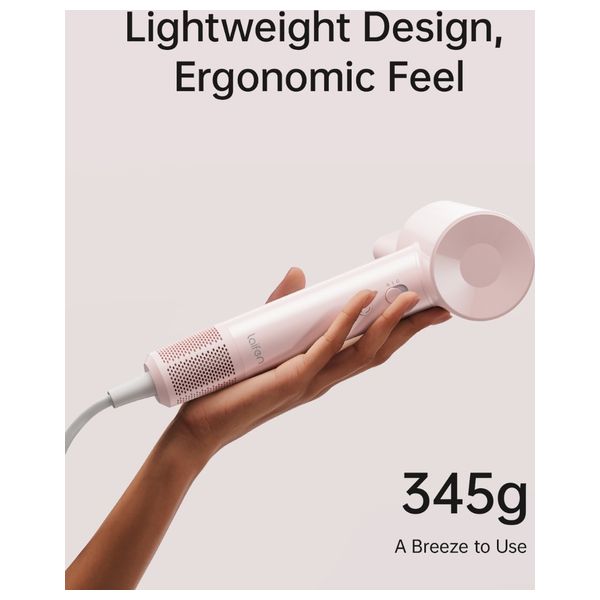 Laifen SE Lite - 1400W - Hair Dryer with Powerful Airflow and Precise Temperature Control - 2.5m - Pink + Hair Brush
