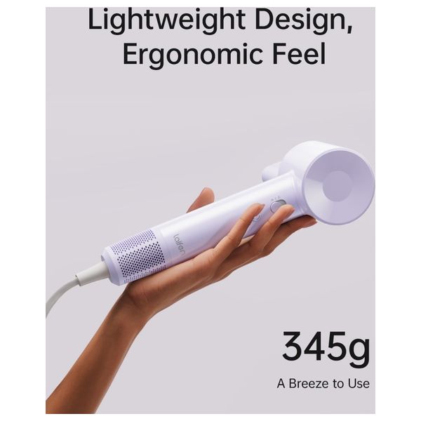 Laifen SE Lite - 1400W - Hair Dryer with Powerful Airflow and Precise Temperature Control - 2.5m - Purple + Hair Brush