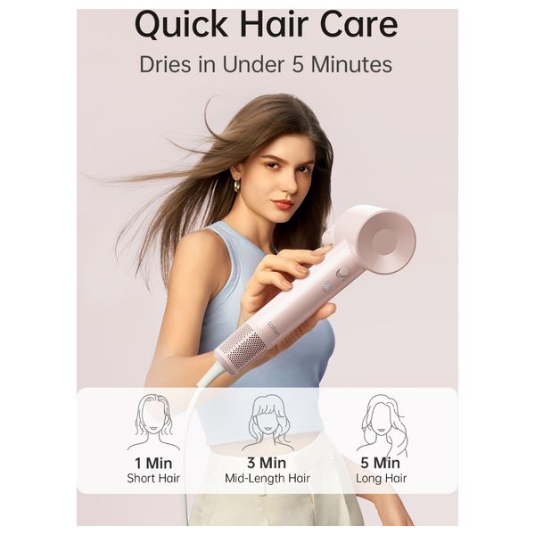 Laifen SE Lite - 1400W - Hair Dryer with Powerful Airflow and Precise Temperature Control - 2.5m - Pink + Hair Brush