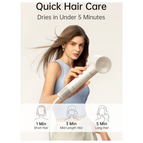 Laifen SE Lite - 1400W - Hair Dryer with Powerful Airflow and Precise Temperature Control - 2.5m - MilkTea + Hair Brush