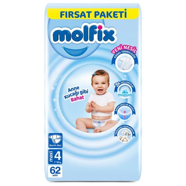  Molfix Maxi Diapers for Babies - Size 4 - 62 Pieces 